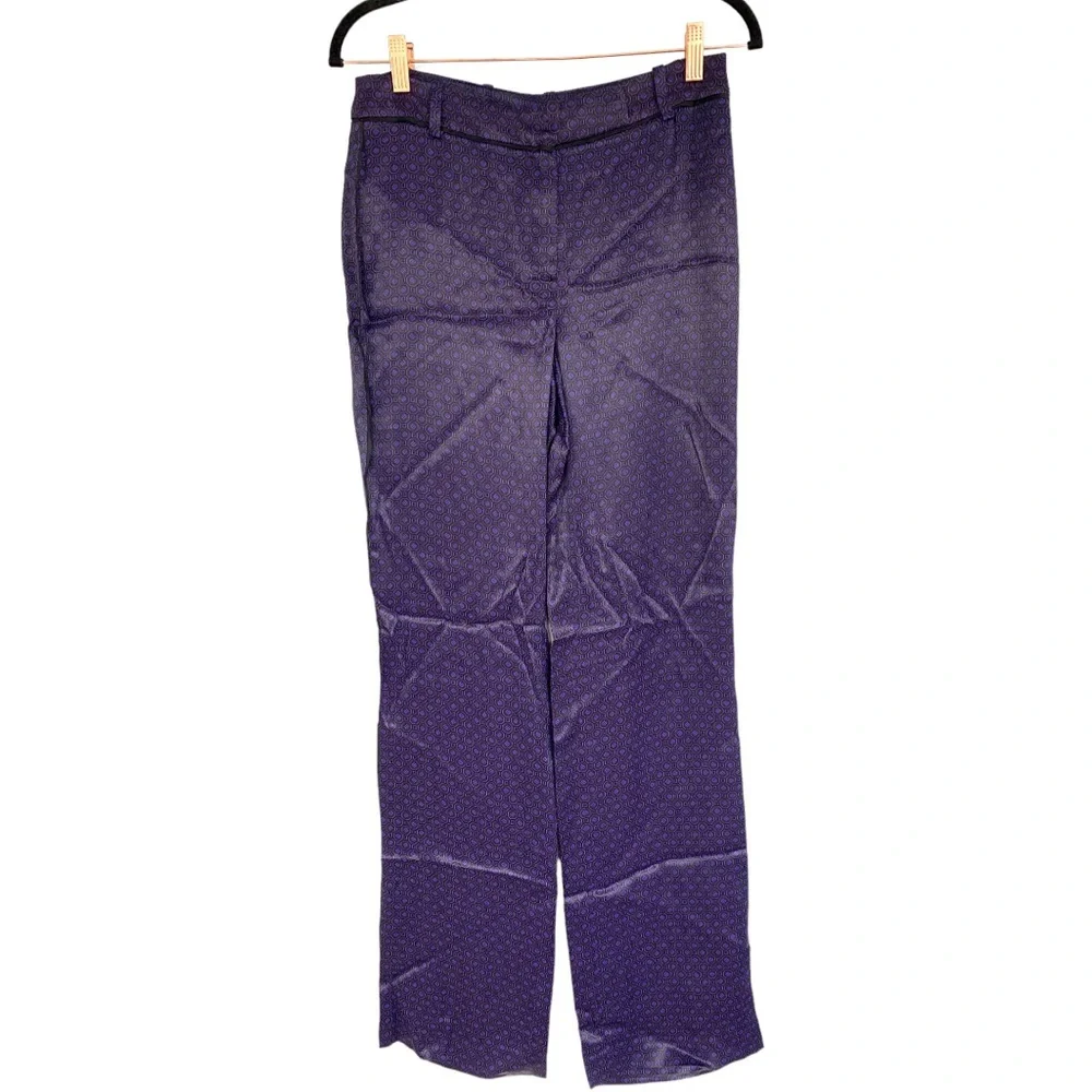 Massimo Dutti Purple Satin Trousers Geometric Pattern New Pants Size 6 - Picture 3 of 16